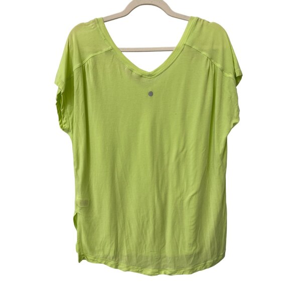 Zella V-neck Athletic Top Women M Neon Green Loose Fit Workout Athleisure Comfy - Picture 1 of 7